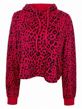NWT True Religion Red Leopard Print Cropped Hoodie Size Small